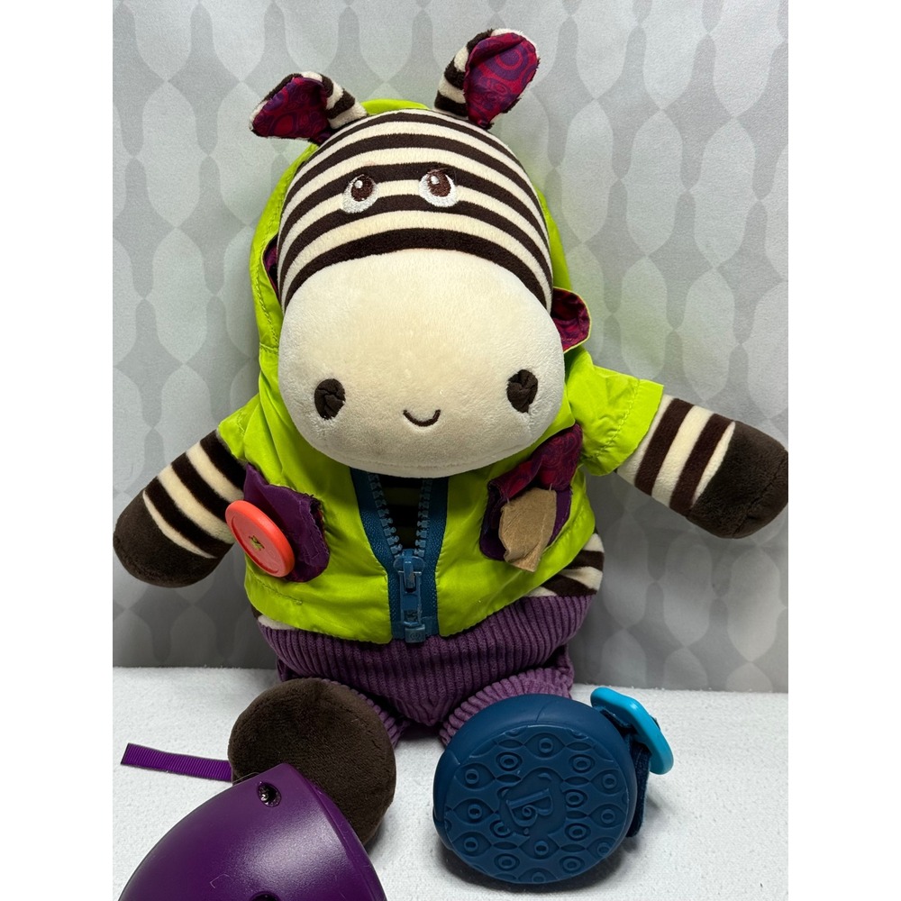 Infant Toddler Plush Zebra Buddy Activity Toy Jacket Buttons Rattle